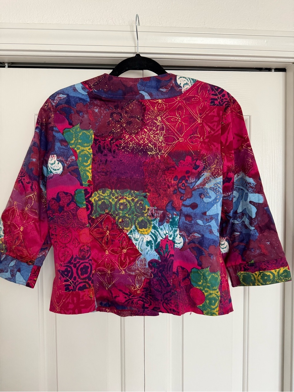 Coldwater Creek Metallic Patchwork Art Jacket Blazer Pink Boho Chic P8 - Picture 4 of 9